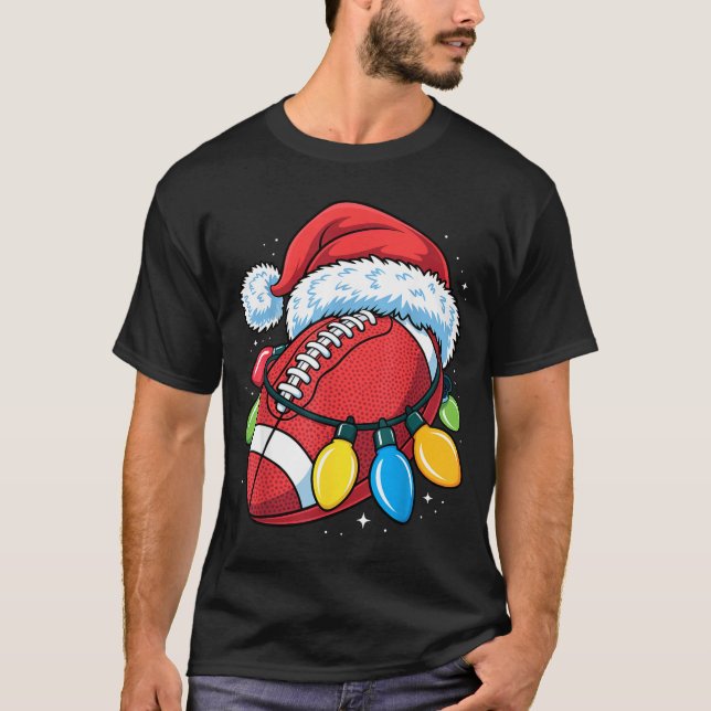 Camiseta Football Santa Hat Christmas Lights Festive Touchd (Anverso)
