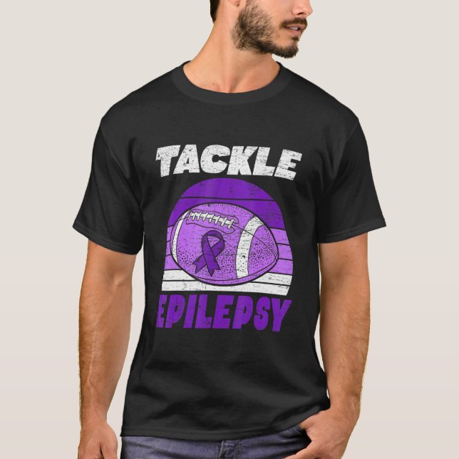 Camiseta Football Tackle Epilepsy Retro Awareness Purple Ri (Anverso)
