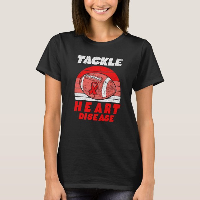 Camiseta Football Tackle Heart Disease Retro Awareness Red  (Anverso)