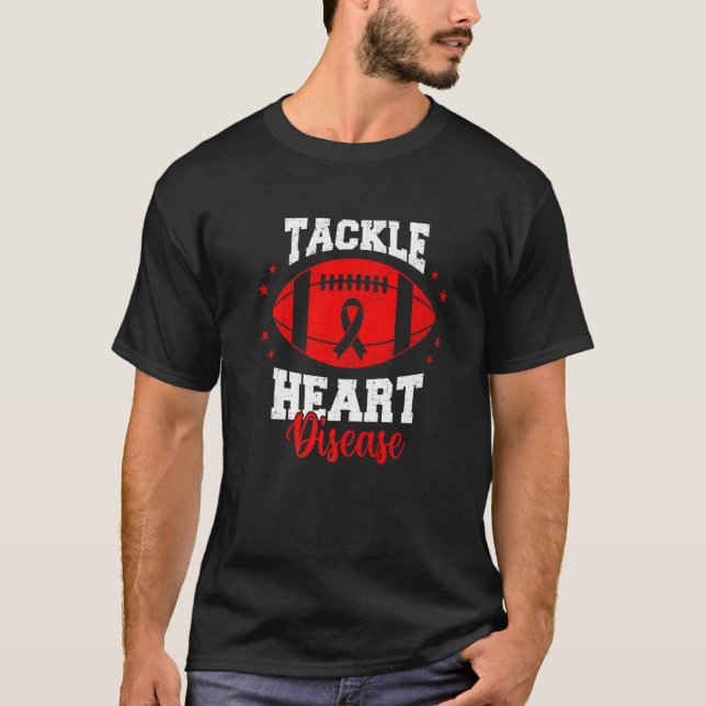 Camiseta Football Tackle Heart Disease Retro Awareness Red  (Anverso)