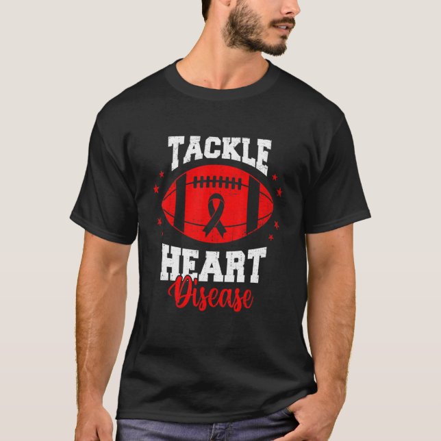 Camiseta Football Tackle Heart Disease Retro Awareness Red  (Anverso)