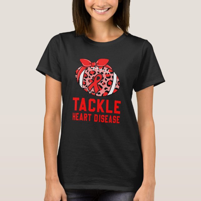 Camiseta Football Tackle Heart Disease Retro Awareness Red  (Anverso)