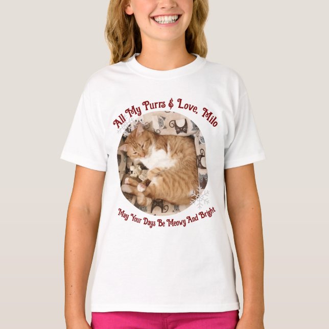 Camiseta For Christmas, Meowy And Bright , Cat Photo ,  (Anverso)