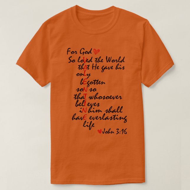 Camiseta For God So Loved The World Bible Verse Valentines  (Diseño del anverso)