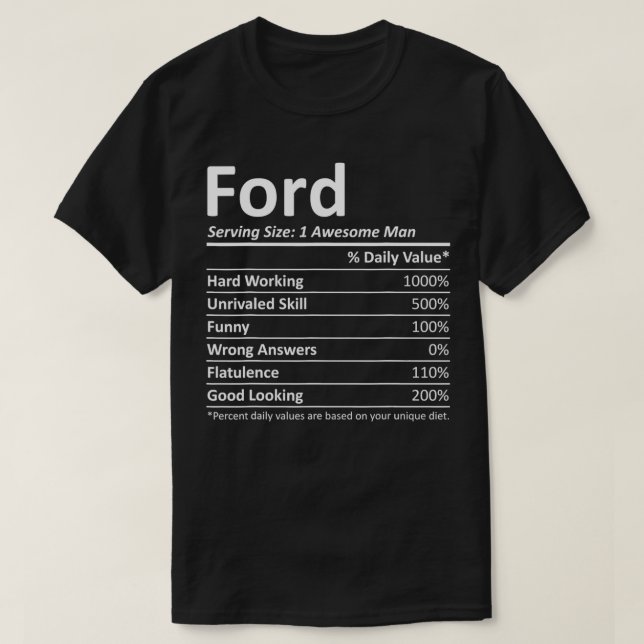 Camiseta FORD Nutrición Graciosa Cumpleaños Nombre Personal (Diseño del anverso)