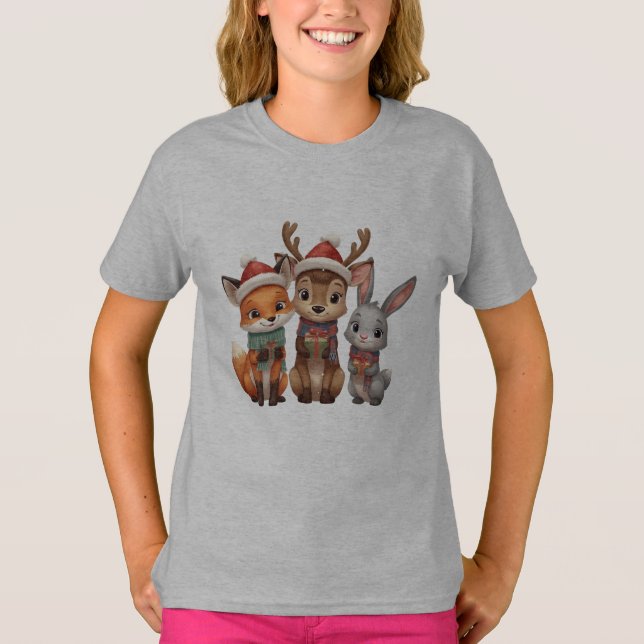 Camiseta Forest Friends Christmas – Woodland Animals Kids  (Anverso)