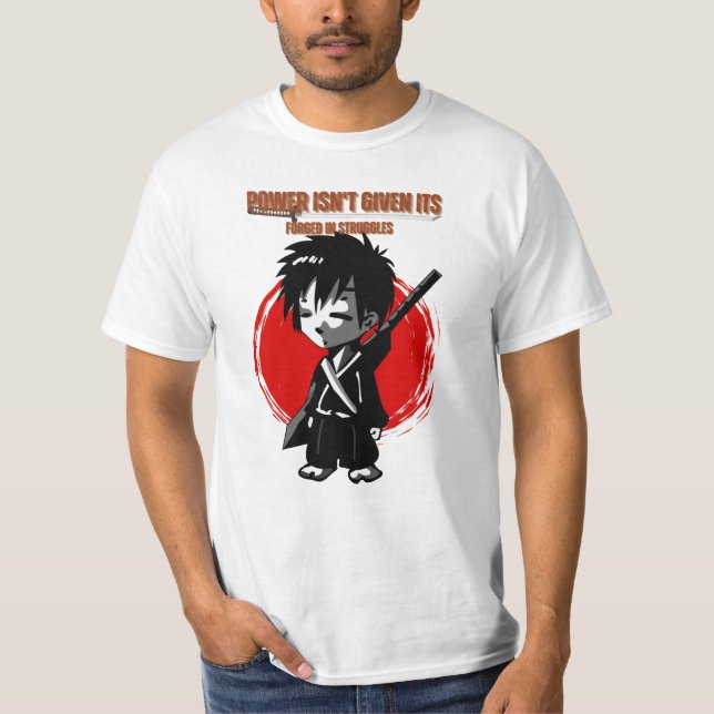 Camiseta Forjado en la lucha — El poder viene del dolor  (Anverso)