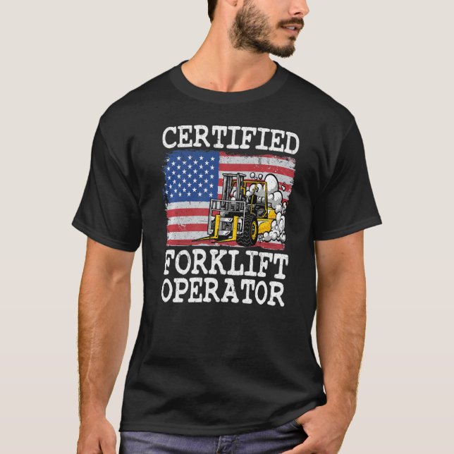 Camiseta Forklif certificado de alambre de bandera estadoun (Anverso)