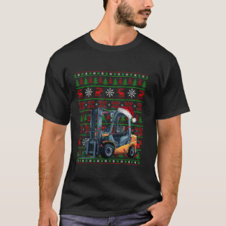 Camiseta Forklift Xmas Luces feas Santa Hat Forklift Chris