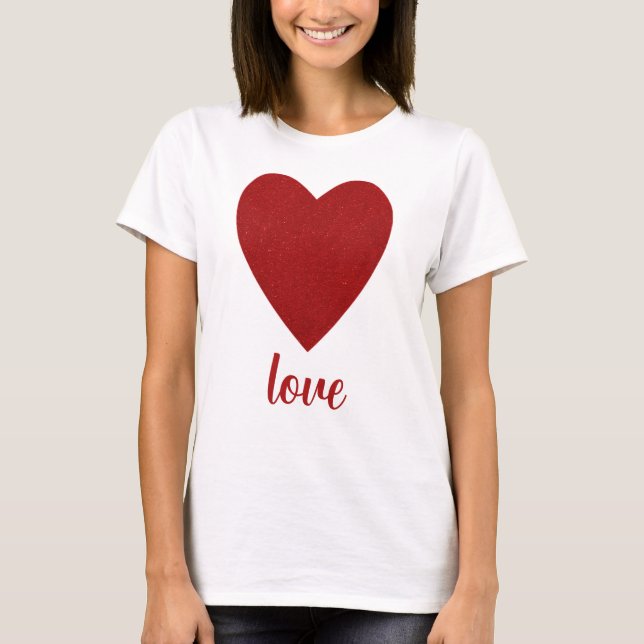 Camiseta Forma de corazón de amor Purpurina rojo (Anverso)