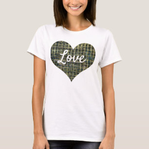 Camiseta Forma de corazón de texto de amor Línea de cuadríc