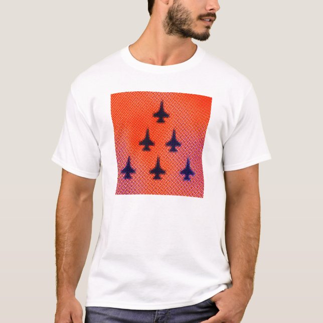 Camiseta Formación de F16s en Naranja. Arte pop (Anverso)