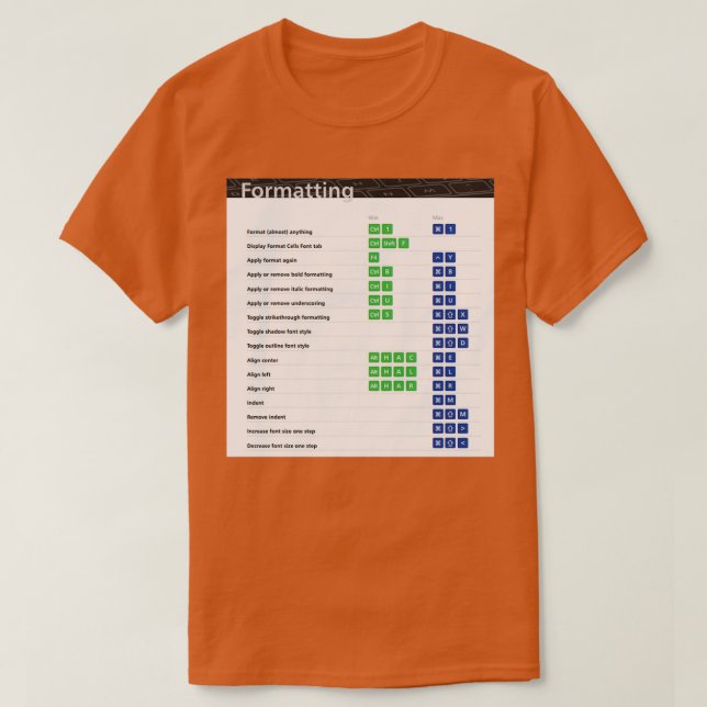 Camiseta Formato de accesos rápidos de teclado de Excel Acc (Diseño del anverso)
