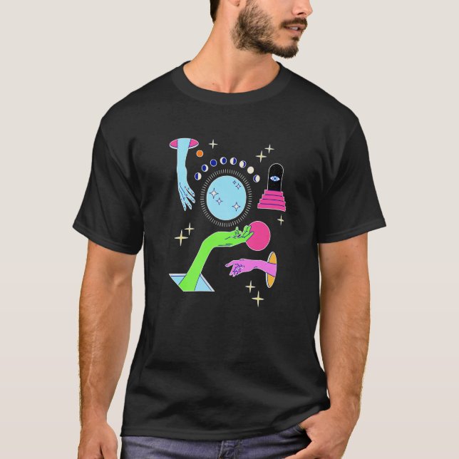 Camiseta Forms Esoteric Moon Phases Hands Illustration (Anverso)