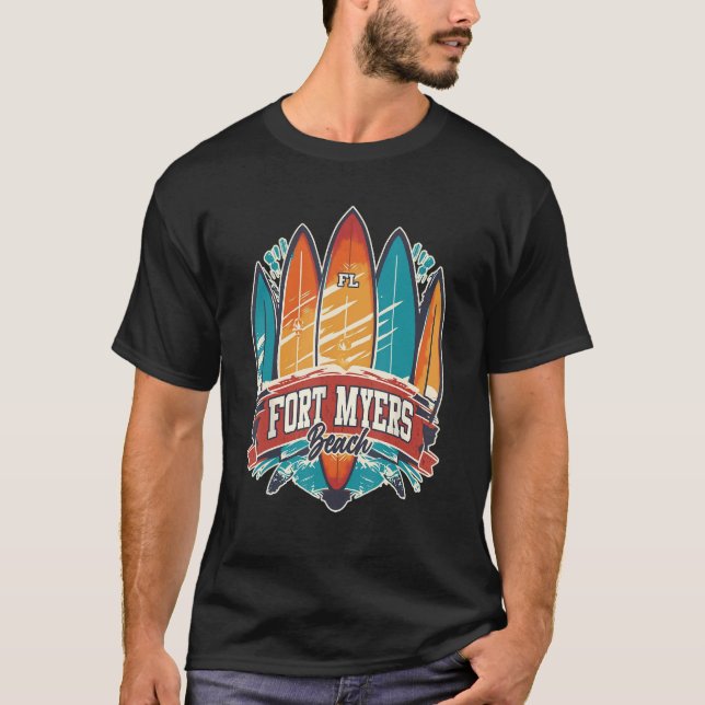 Camiseta Fort Myers Beach FL Rebel Surf Edgy Surfboard Desi (Anverso)