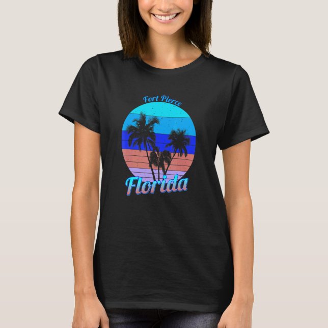 Camiseta Fort Pierce Florida Retro Tropical Palm Trees Vaca (Anverso)