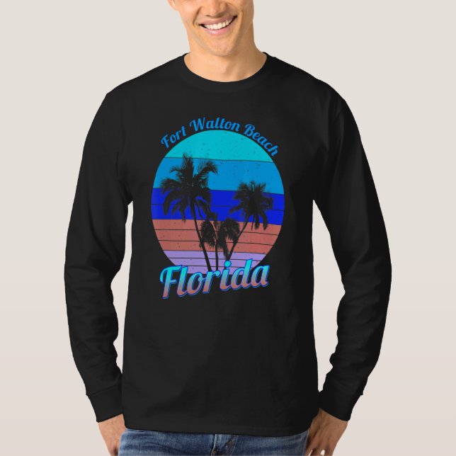 Camiseta Fort Walton Beach Florida Palm Tree Tropical Retro (Anverso)