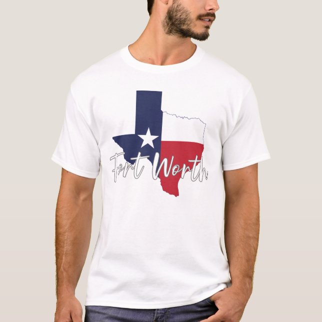 Camiseta Fort Worth, Texas Flag Map Hombres's White (Anverso)