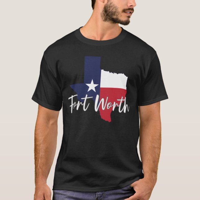 Camiseta Fort Worth, Texas Flag Map Men's Black (Anverso)