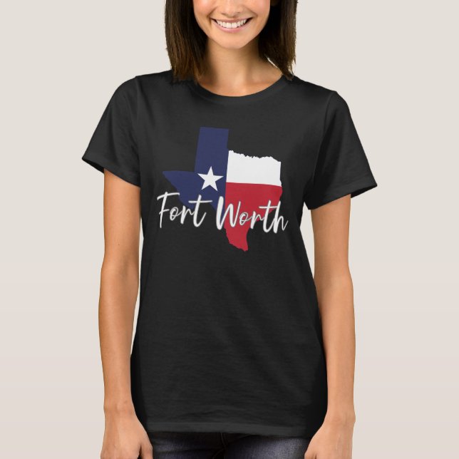 Camiseta Fort Worth, Texas Flag Map Women's Black (Anverso)