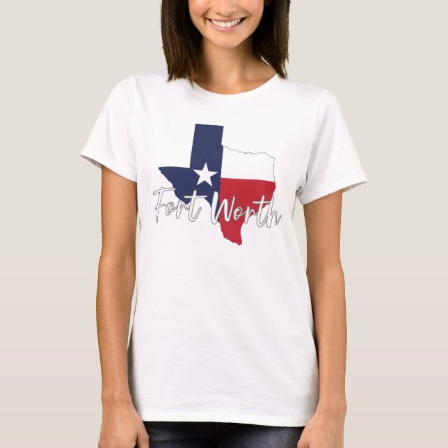 Camiseta Fort Worth, Texas Flag Map Women's White (Anverso)