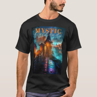Camiseta Fortaleza ciberpunk de neón con cielo nocturno bri