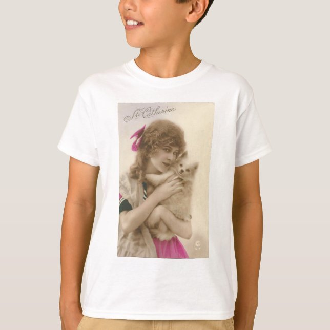 Camiseta Foto antigua: mujer victoriana y perro (Anverso)