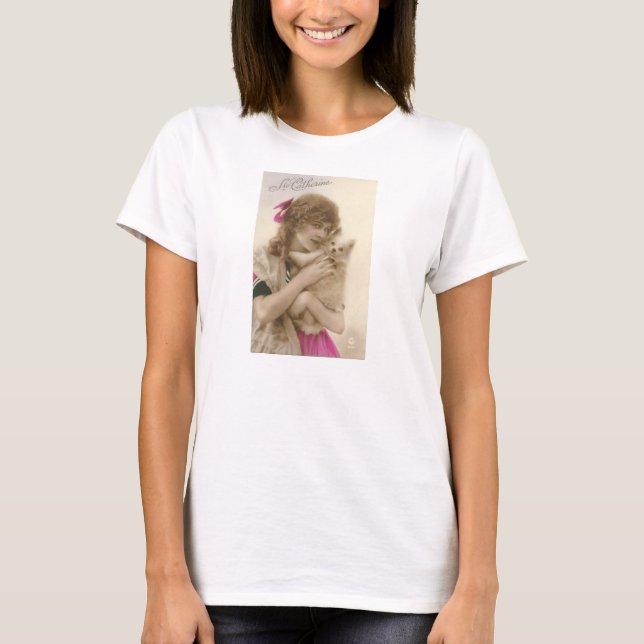 Camiseta Foto antigua: mujer victoriana y perro (Anverso)