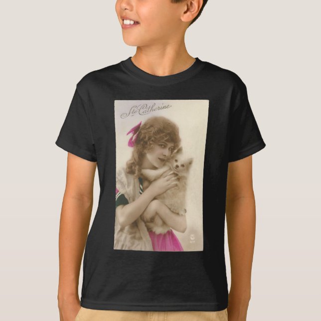 Camiseta Foto antigua: mujer victoriana y perro (Anverso)