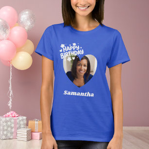 Camiseta Foto corazón nombre cumpleaños azul