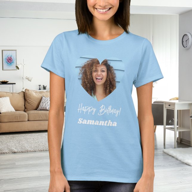 Camiseta Foto corazón nombre cumpleaños mujer azul (Subido por el creador)