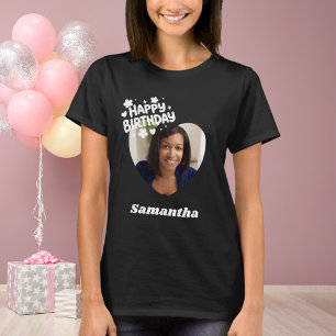 Camiseta Foto corazón nombre cumpleaños negro