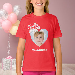 Camiseta Foto corazón nombre cumpleaños niña rojo