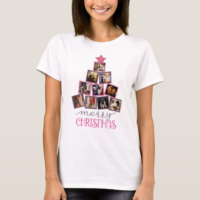 Camiseta Foto corta Feliz Navidad Navidades rosados (Anverso)