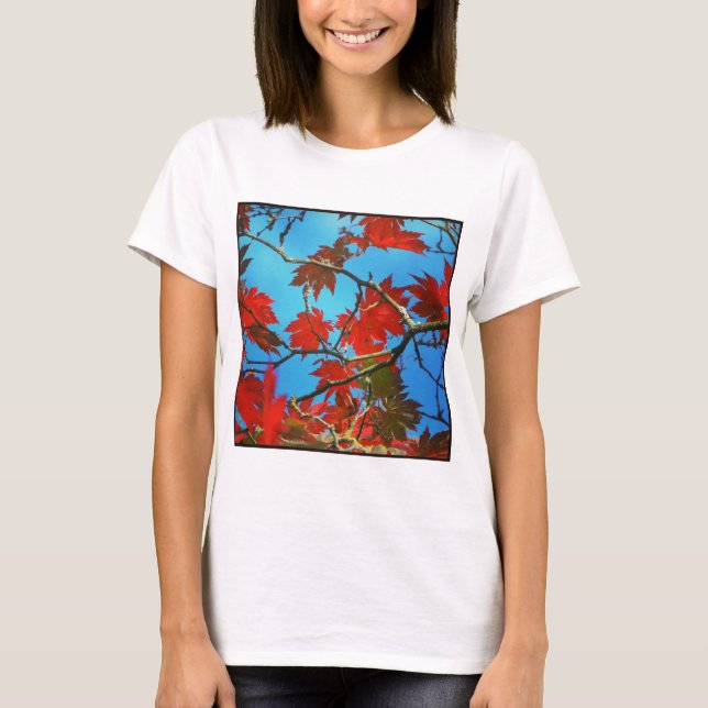 Camiseta Foto cuadrada - Hojas de otoño rojas (Anverso)
