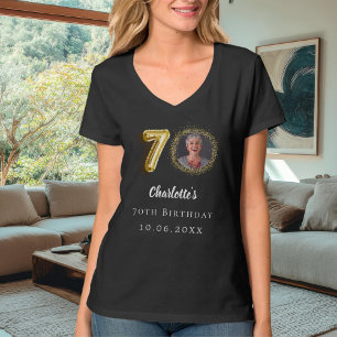 Camiseta foto cumpleaños 70 negro dorado