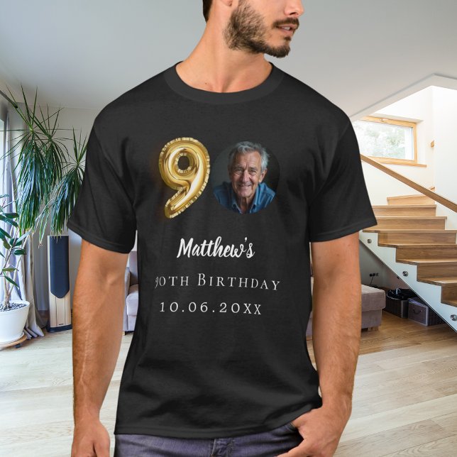 Camiseta foto cumpleaños 90 negro dorado (Subido por el creador)