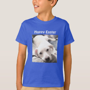 Camiseta Foto de azul de regalo de Pascua de Perro Blanco y