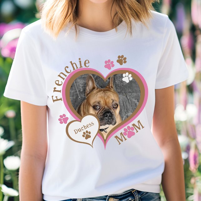Camiseta Foto de Bulldog francés de mamá francesa personali (Frenchie Mom Bulldog Custom Photo Personalized T-Shirt)
