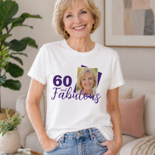 Camiseta Foto de cumpleaños 60 Morado 60 y Fabuloso