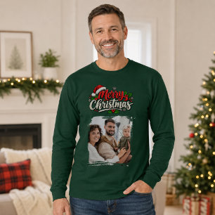 Camiseta Foto de familia verde de Navidad