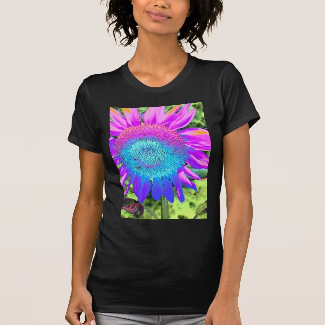 Camiseta Foto de girasol retro rosa azul (Anverso)