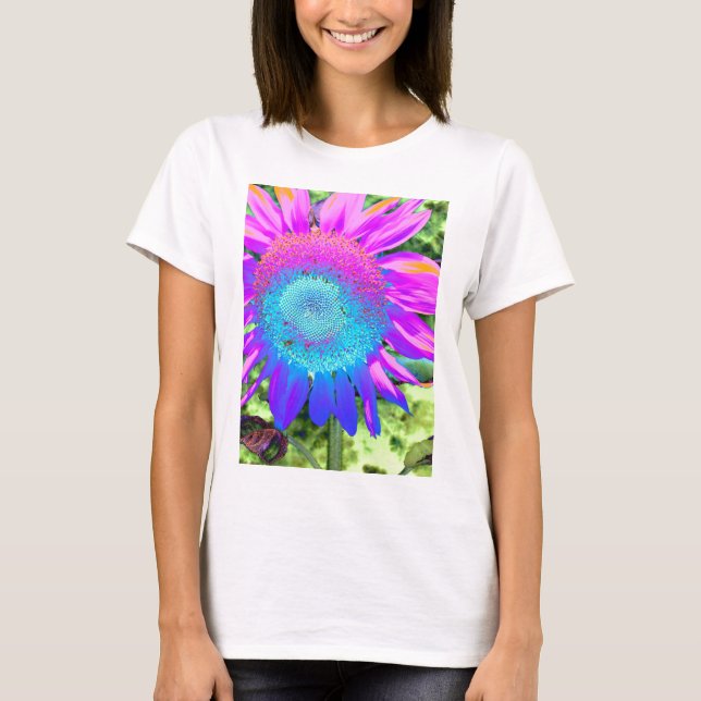 Camiseta Foto de girasol retro rosa azul (Anverso)