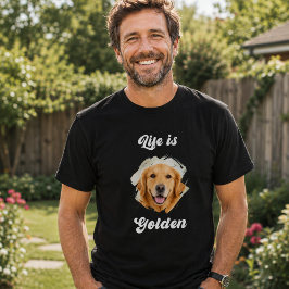 Camiseta Foto de Golden Retriever La Vida es Dorada Negra