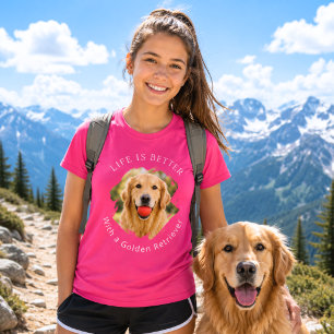 Camiseta Foto de Golden Retriever La vida es mejor niña ros