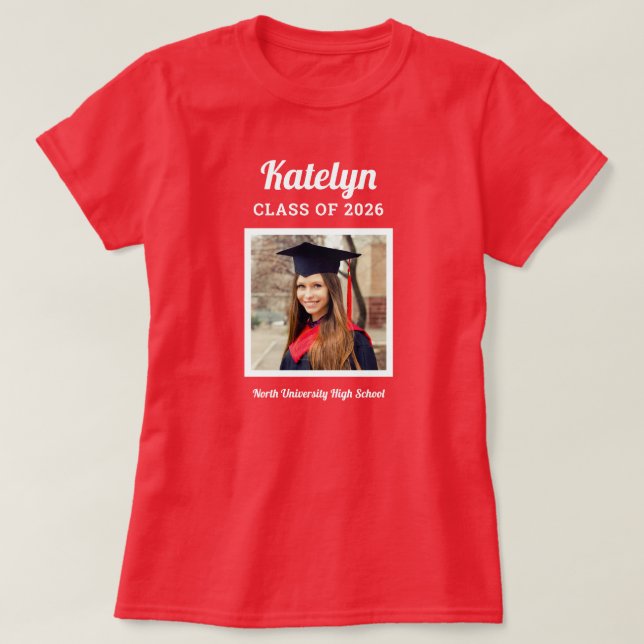 Camiseta Foto de graduación de la clase roja personalizada  (Diseño del anverso)