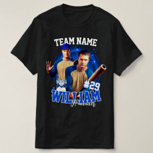 Camiseta Foto de jugador de béisbol personalizada negro azu