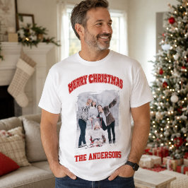 Camiseta Foto de Navidad familiar rojo blanco alegre
