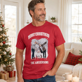 Camiseta Foto de Navidad familiar rojo blanco alegre