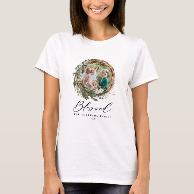 Camiseta Foto de navidades de coronas de follaje modernos (Anverso)
